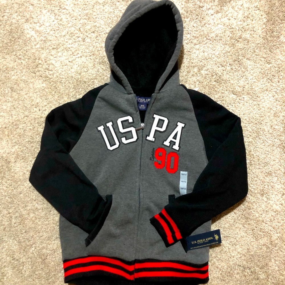 NEW US Polo Association sherpa-lined hoodie jacket kids sz 10/12